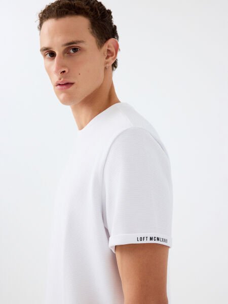 Loft 2039564 Beyaz ErkekTaktik Kollu Regular Fit Bisiklet Yaka T-Shirt