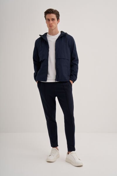 Cazador 24KCEED01011 Lacivert Erkek Paraşüt Kumaşlı İçi Polar Kapüşonlu Yağmurluk