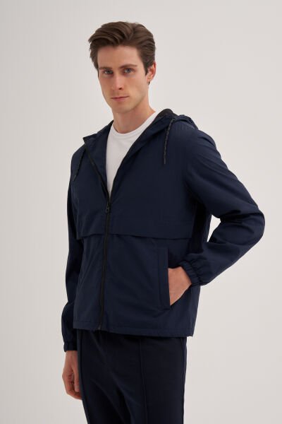 Cazador 24KCEED01011 Lacivert Erkek Paraşüt Kumaşlı İçi Polar Kapüşonlu Yağmurluk