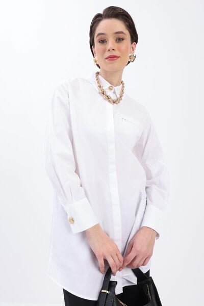 Allday 25DX51290AL0 Beyaz Kadın Gizli Cepli Ve Gizli Düğme Detaylı Gömlek