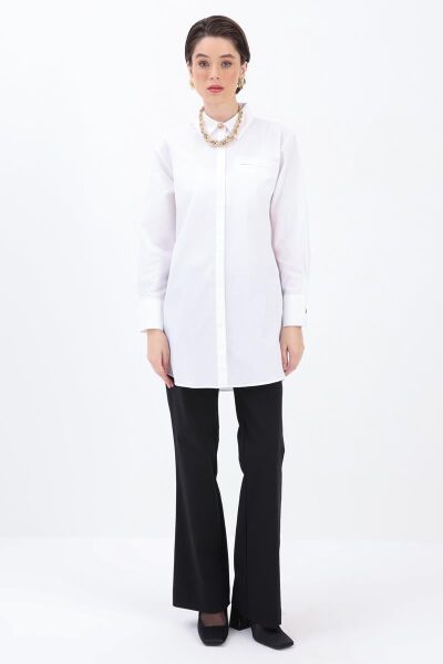 Allday 25DX51290AL0 Beyaz Kadın Gizli Cepli Ve Gizli Düğme Detaylı Gömlek