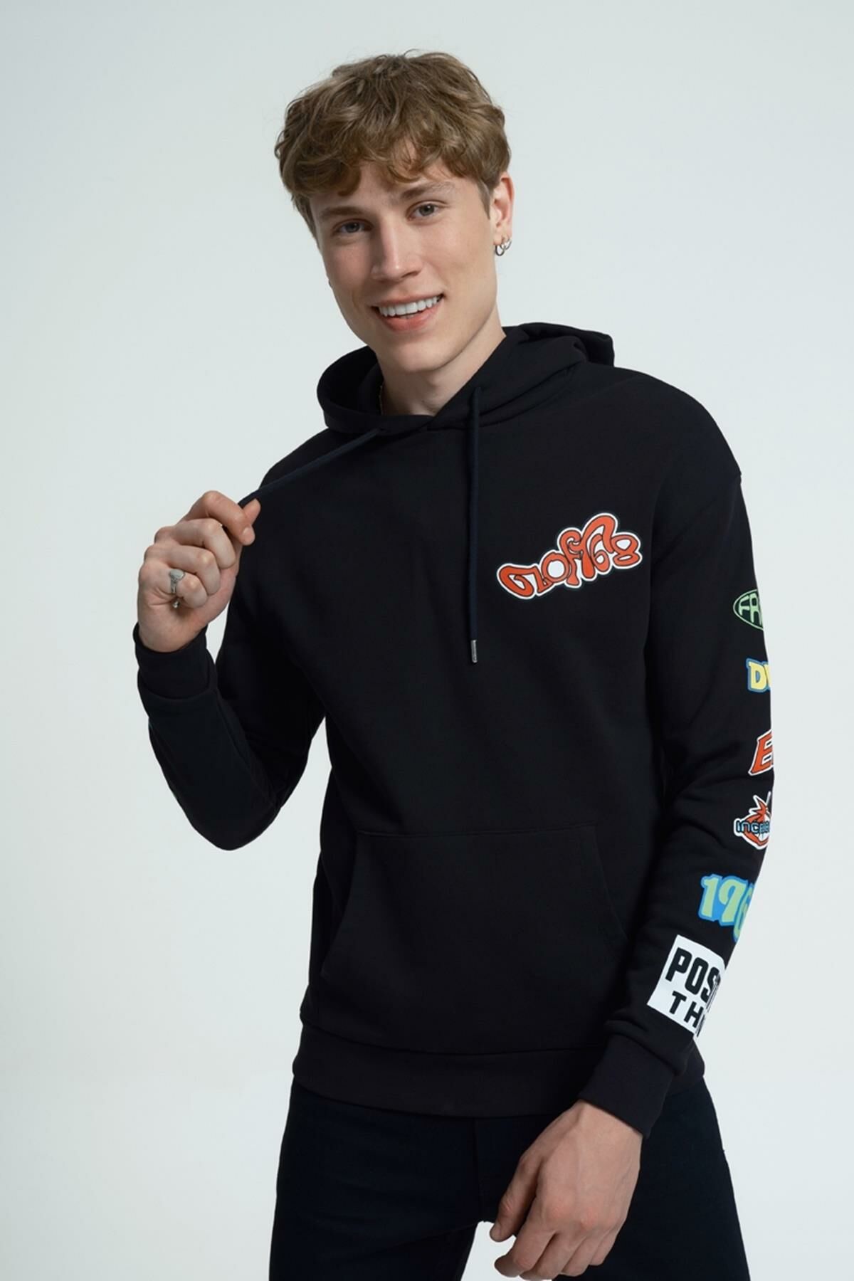 Loft 2034200 Siyah Kapüşonlu Önü Baskılı Erkek Sweat