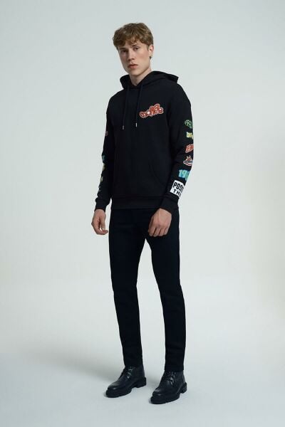 Loft 2034200 Siyah Kapüşonlu Önü Baskılı Erkek Sweat