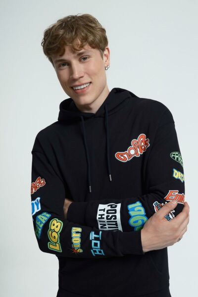 Loft 2034200 Siyah Kapüşonlu Önü Baskılı Erkek Sweat