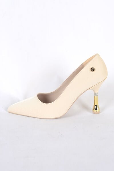 Pierre Cardin 55021  Krem Kadın Topuğu Gold Detaylı Topuklu Ayakkabı