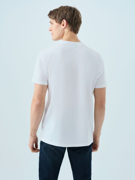 Loft LF2039006 Beyaz Erkek Loft Baskılı Bisiklet Yaka T-shirt