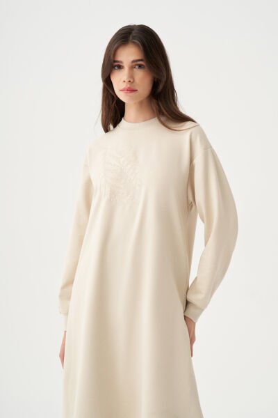 Allday B50299A0 Taş Kadın Pamuklu Nakışlı Uzun Tunik