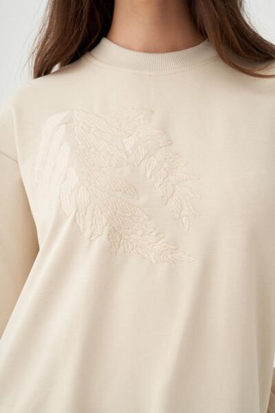 Allday B50299A0 Taş Kadın Pamuklu Nakışlı Uzun Tunik