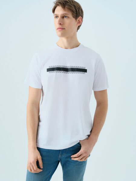 Loft 2038585 Beyaz Erkek Premium Kabartma Logolu Regular Fit Bisiklet Yaka T-Shirt