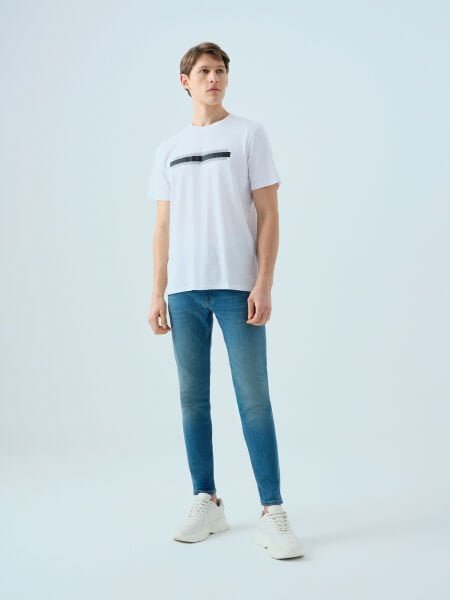 Loft 2038585 Beyaz Erkek Premium Kabartma Logolu Regular Fit Bisiklet Yaka T-Shirt