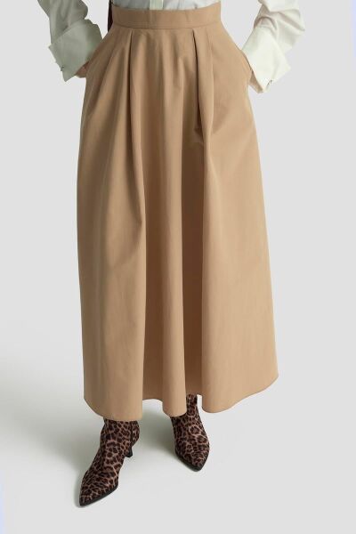 Armine 25YT619 Bej Kadın Önden Bağcıklı Etekli Trenç Ikili Takım