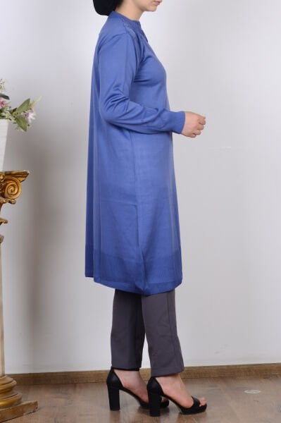 Armine 25YTD4111 İndigo Kadın Fermuar Detaylı Yarım Balıkçı Yaka Triko Tunik