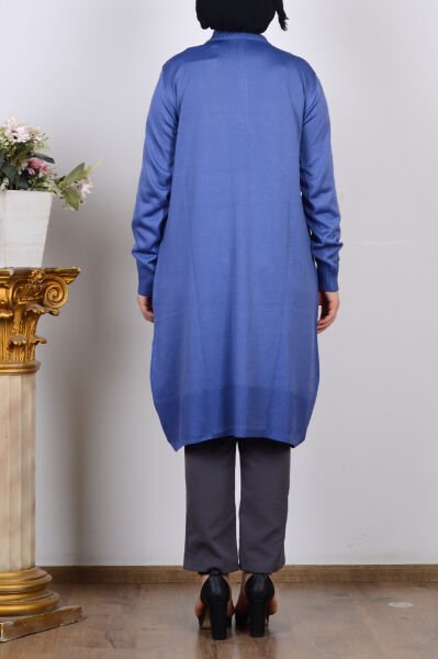 Armine 25YTD4111 İndigo Kadın Fermuar Detaylı Yarım Balıkçı Yaka Triko Tunik