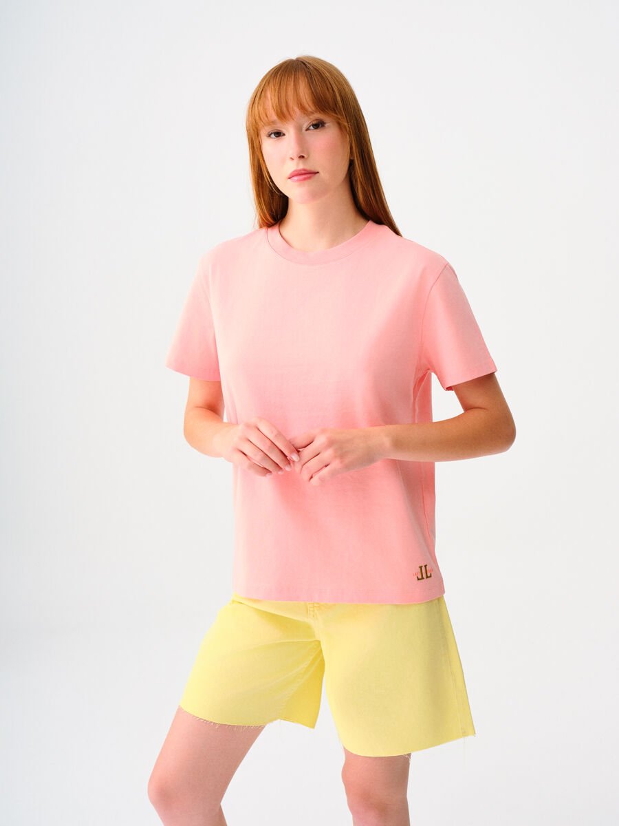 Loft LF2036285 Pembe Kadın Bisiklet Yaka T-shirt
