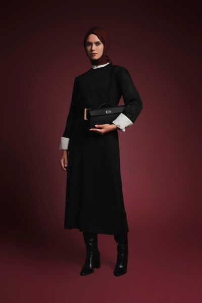 Armine 25YTD956 Siyah Kadın Altı Piliseli Triko Elbise