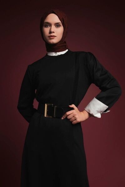 Armine 25YTD956 Siyah Kadın Altı Piliseli Triko Elbise