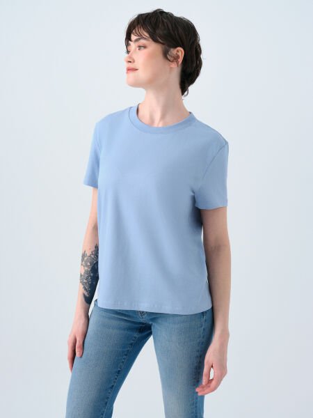Loft LF2036285 Mavi Kadın Bisiklet Yaka T-shirt