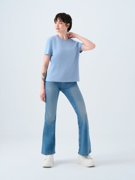 Loft LF2036285 Mavi Kadın Bisiklet Yaka T-shirt