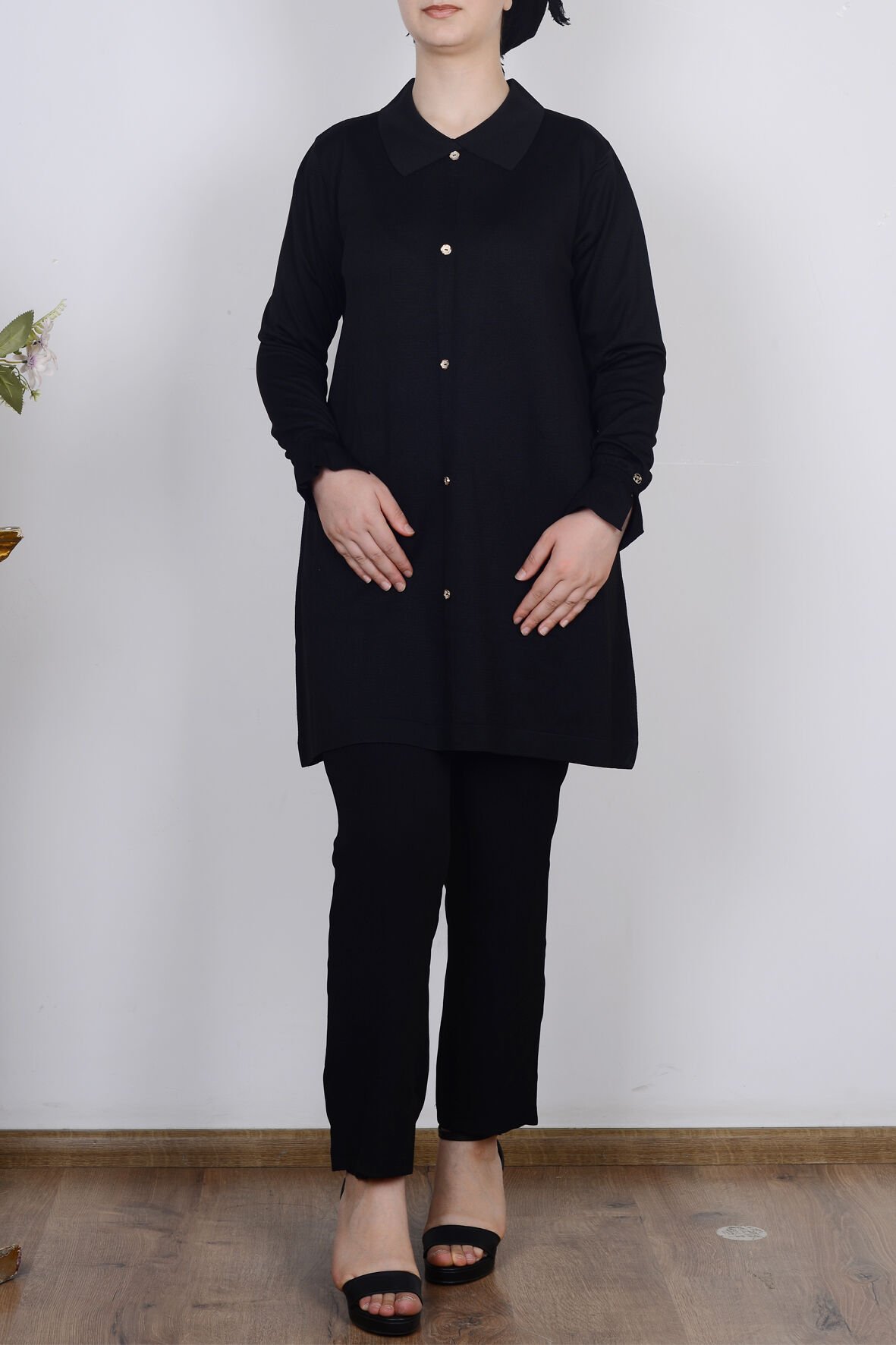 Armine 25YTD4115 Siyah Kadın Polo Yaka Triko Hırka