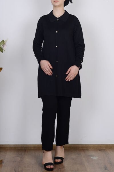 Armine 25YTD4115 Siyah Kadın Polo Yaka Triko Hırka