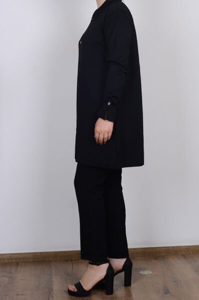 Armine 25YTD4115 Siyah Kadın Polo Yaka Triko Hırka