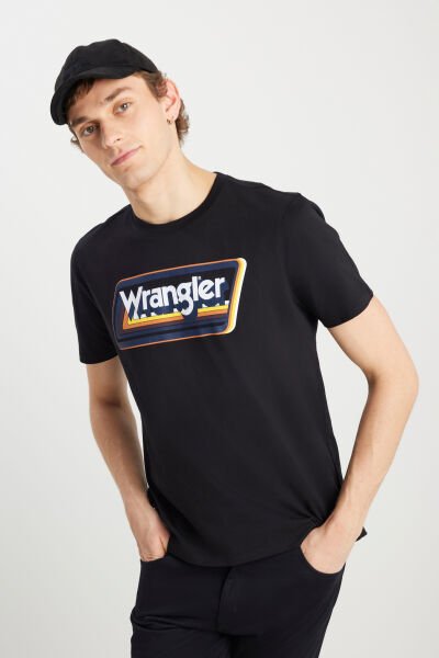 Wrangler W753EE001 Erkek Siyah Sarı Baskılı Bisiklet Yaka T-shirt