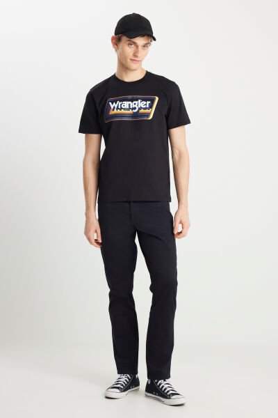 Wrangler W753EE001 Erkek Siyah Sarı Baskılı Bisiklet Yaka T-shirt