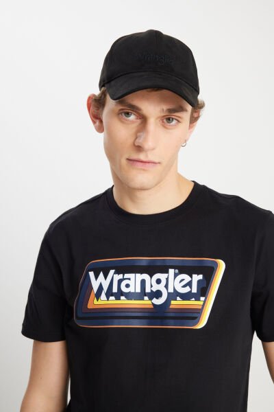 Wrangler W753EE001 Erkek Siyah Sarı Baskılı Bisiklet Yaka T-shirt