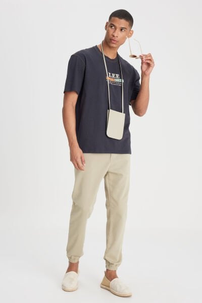 Lee LM04009299 Jogger Non Denim Açık Yeşil Erkek Belden Lastikli Ve İp Detaylı Pantalon