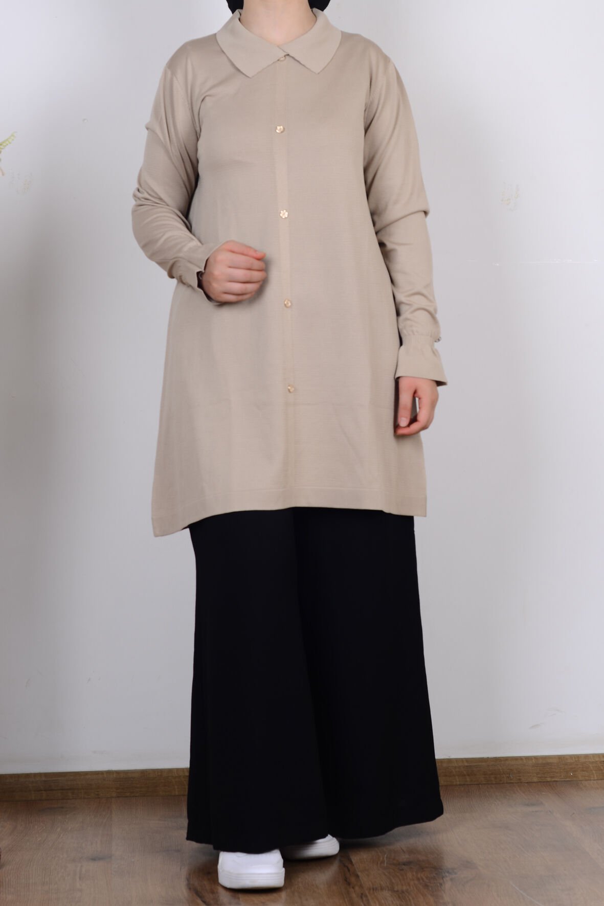 Armine 25YTD4115 Koyu Taş Kadın Polo Yaka Triko Hırka