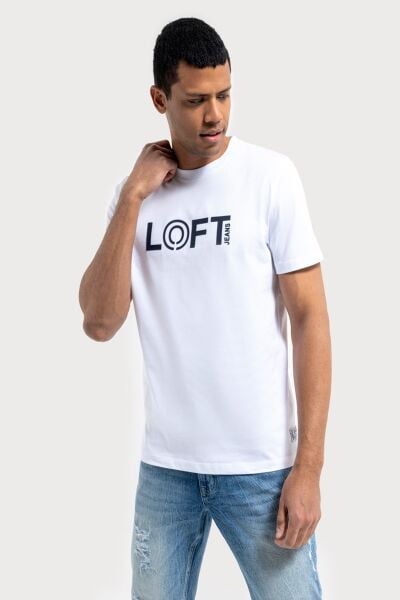 Loft 2035973 Beyaz Erkek Regular Fit Bisiklet Yaka Normal Kesim Loft Baskılı %100 Pamuk Tşört