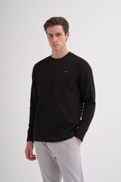 Cazador 24KCEEO05153 Siyah Erkek Bisiklet Yaka İki İplik Waffle Sweat