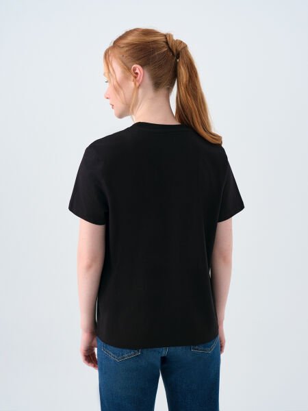 Loft LF2036285 Siyah Kadın Bisiklet Yaka T-shirt