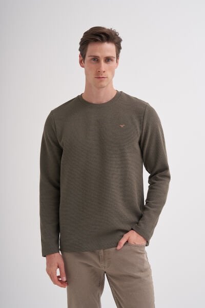 Cazador 24KCEEO05153 Haki Erkek Bisiklet Yaka İki İplik Waffle Sweat