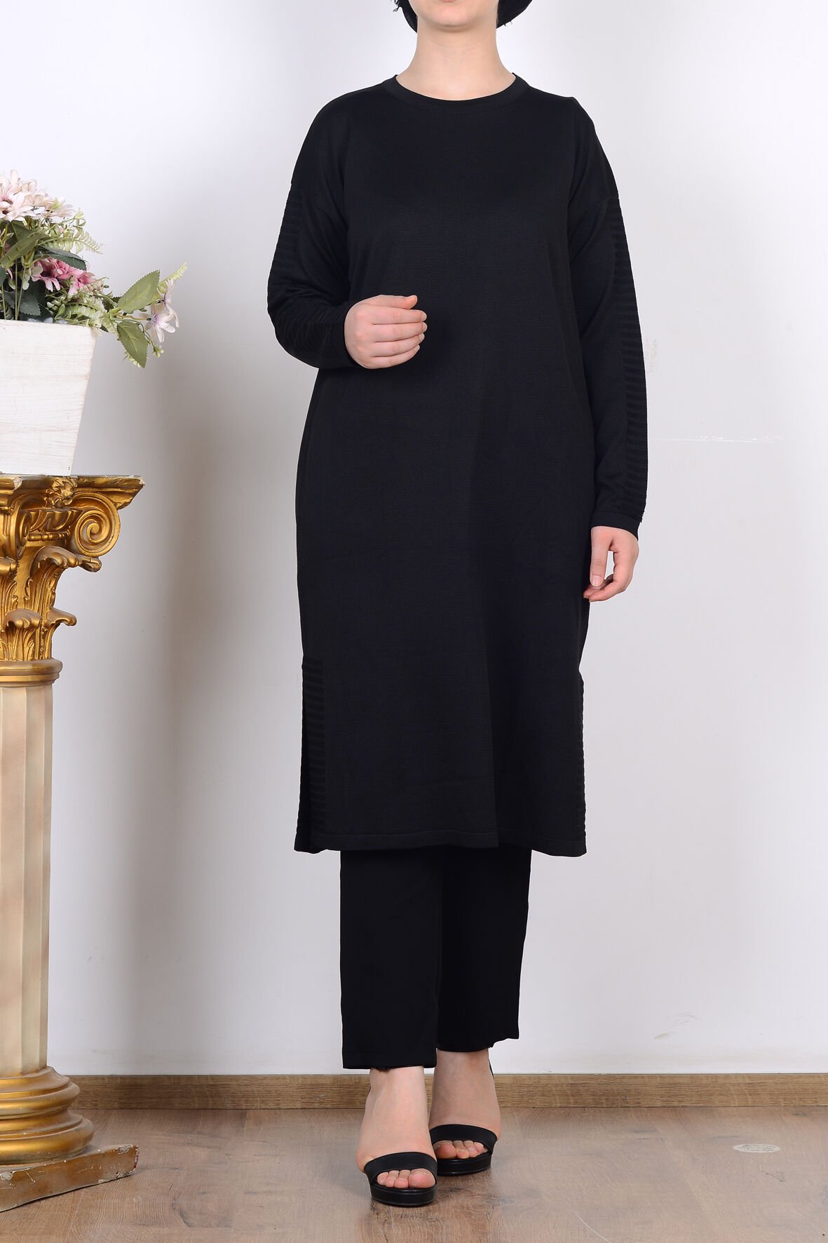 Armine 25YTD4117 Siyah Kadın Bisiklet Yaka Triko Tunik