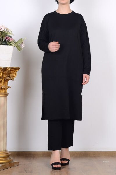 Armine 25YTD4117 Siyah Kadın Bisiklet Yaka Triko Tunik