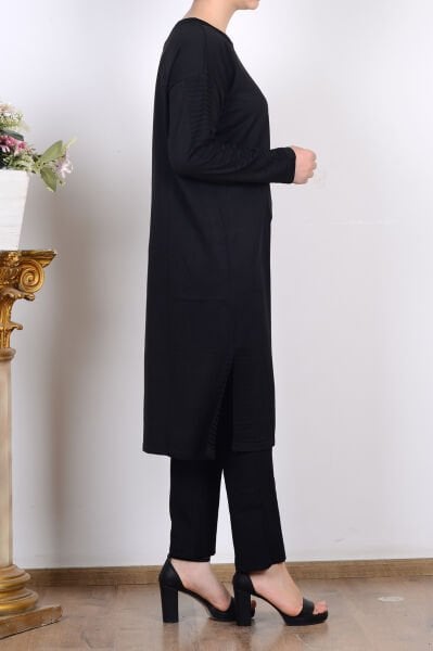 Armine 25YTD4117 Siyah Kadın Bisiklet Yaka Triko Tunik