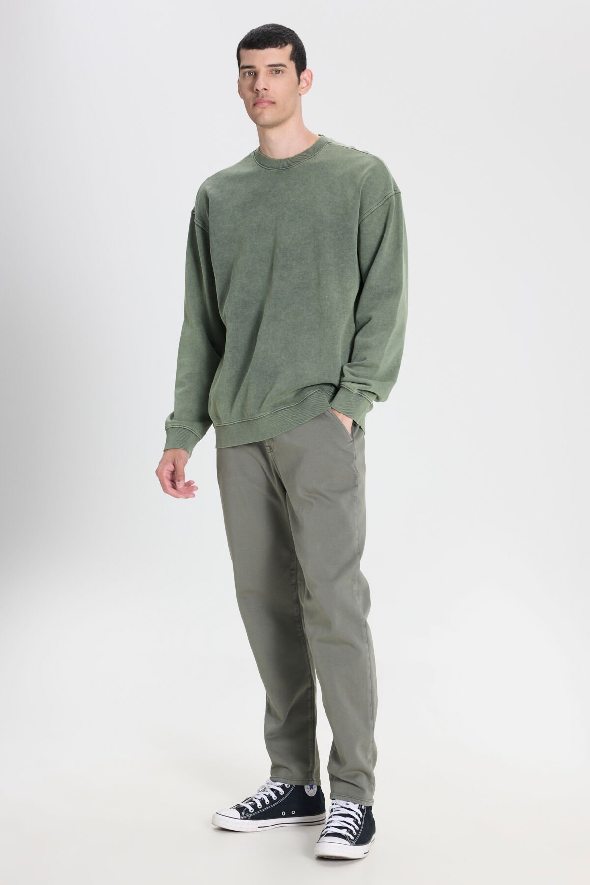 Lee LM043002801 Jogger Non Denim Haki Erkek Belden Lastikli Ve İp Detaylı Pantalon