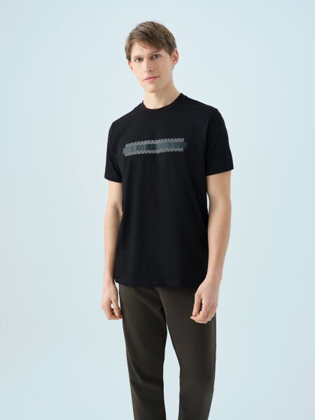 Loft 2038585 Siyah Erkek Premium Kabartma Logolu Regular Fit Bisiklet Yaka T-Shirt