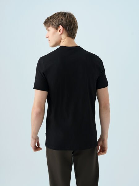 Loft 2038585 Siyah Erkek Premium Kabartma Logolu Regular Fit Bisiklet Yaka T-Shirt
