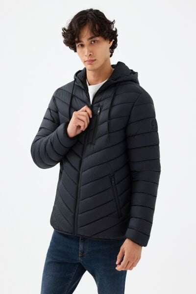 Loft 2033231 Siyah Kapüşonlu Erkek Şişme Mont