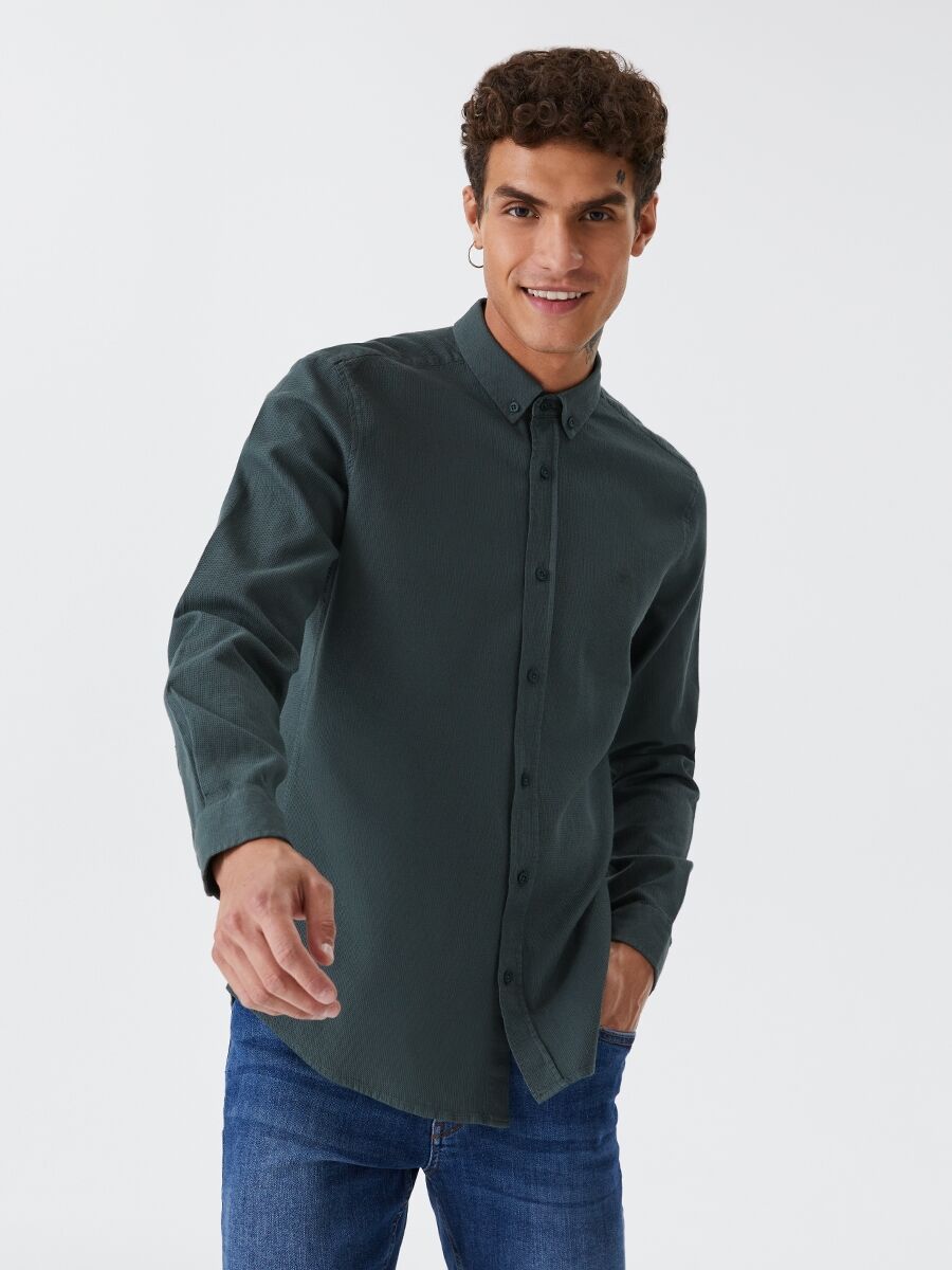 Loft 2030872 Haki Erkek Regular Fit Normal Yaka %100 Pamuk Keten Gömlek