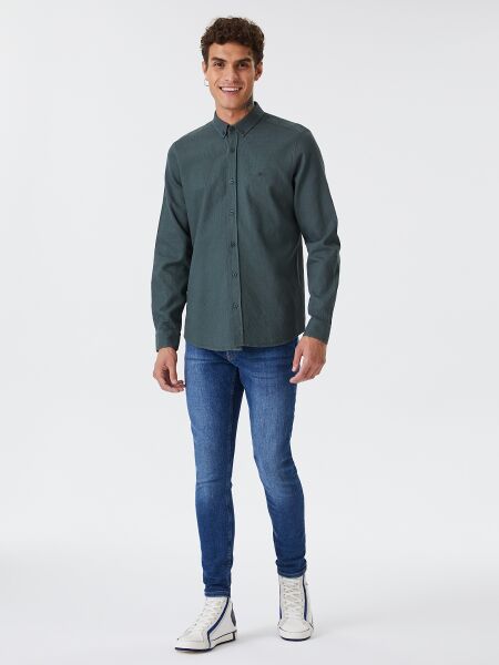 Loft 2030872 Haki Erkek Regular Fit Normal Yaka %100 Pamuk Keten Gömlek