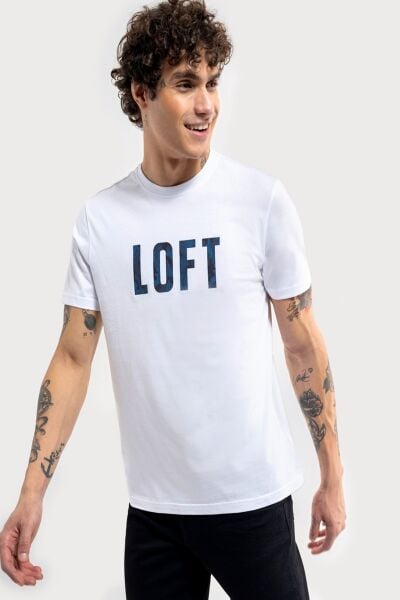Loft 2035789 Beyaz Erkek Regular Fit Bisiklet Yaka Normal Kesim Loft Baskılı %100 Pamuk Tşört
