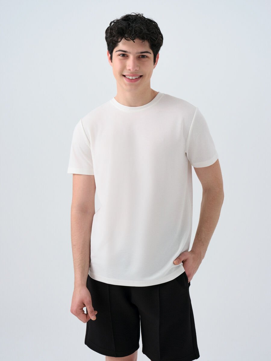 Loft 2038850 Ekru Erkek Regular Fit Bisiklet Yaka T-shirt