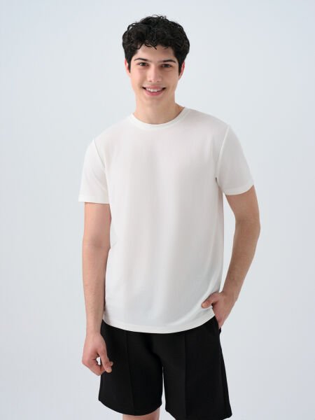 Loft 2038850 Ekru Erkek Regular Fit Bisiklet Yaka T-shirt