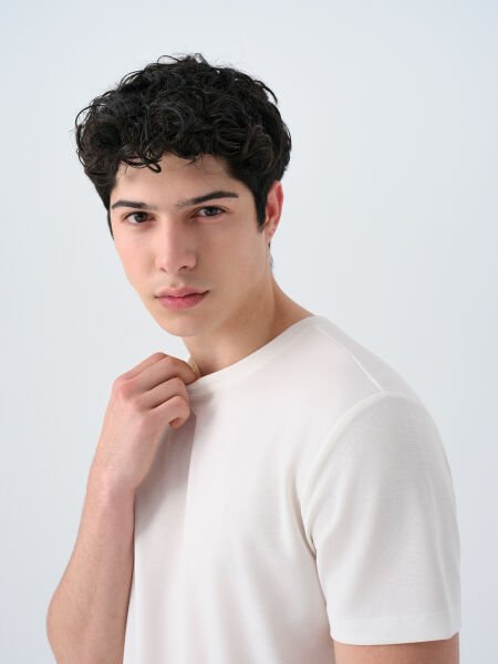 Loft 2038850 Ekru Erkek Regular Fit Bisiklet Yaka T-shirt