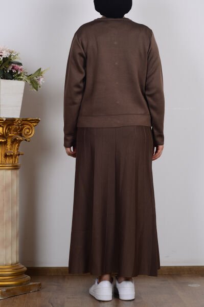 Armine 25YTD6120 Kahverengi Kadın Cep Detaylı Etekli Triko Takım