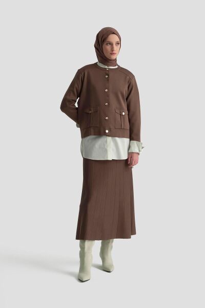 Armine 25YTD6120 Kahverengi Kadın Cep Detaylı Etekli Triko Takım