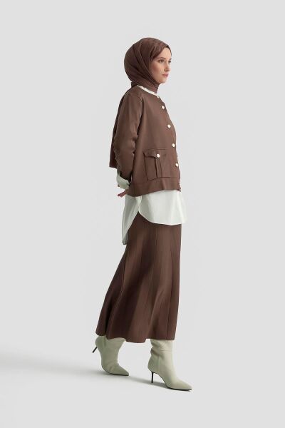 Armine 25YTD6120 Kahverengi Kadın Cep Detaylı Etekli Triko Takım